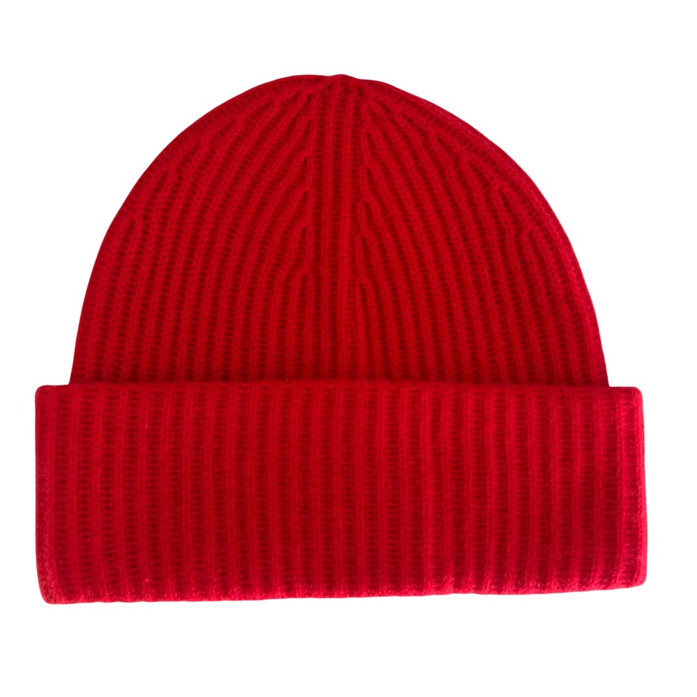 Style Republic 100% Cashmere Red Ribbed Knit Beanie Hat One Size